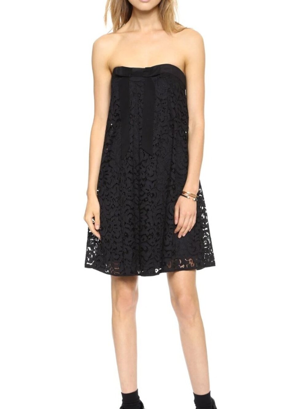 MILLY Black Lace Trapeze Strapless Dress Size 4 NWT $375